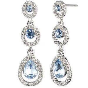 Givenchy Crystal Cut Linear Earrings In Silver & Sapphire New